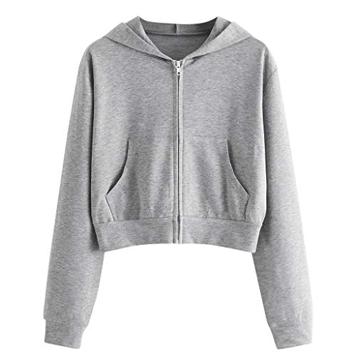 EMATOP Sweatshirt Damen Langarm Baumwolle Kapuzenjacke Casual Kurz Sweatjacke mit Kapuze Cropped Jacke Einfarbig Sport Bauchfrei Hoodie Herbst Winter Übergangsjacke Y2K Sportjacke Streetwear von EMATOP