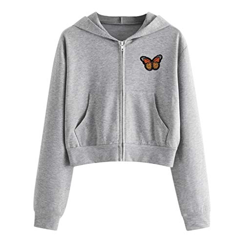 EMATOP Sweatshirt Damen Langarm Baumwolle Kapuzenjacke Casual Kurz Sweatjacke mit Kapuze Cropped Jacke Einfarbig Sport Bauchfrei Hoodie Herbst Winter Übergangsjacke Y2K Sportjacke Streetwear von EMATOP