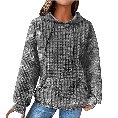 EMATOP Sweatshirt Damen Langarm Warme Pullover mit Kapuze Pulli Oberteile Baumwolle Vintage Hoodie Causal Sport Kapuzenpullover Mode Waffel Kapuzenpulli Langarmshirt Tops Black Friday 2023 von EMATOP