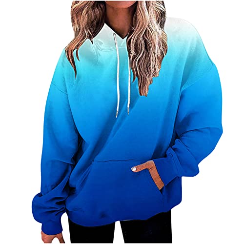 EMATOP Sweatshirt Damen mit Kapuze Langarm Hoodies Warm Gefüttert Kapuzenpullover Bunte Farbverlauf Pullover mit Taschen Langarmshirt Herbst Winter Sport Hoodie Weich Bequem Sweatjacke von EMATOP