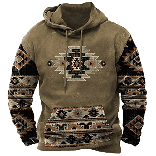 EMATOP Sweatshirt Herren Baumwolle Langarm Hoodie Lässig Sports Pullover mit Kapuze Langarmshirt Vintage Ethnischer Druck Kapuzenpullover Herbst Winter Training Pulli Oberteile Streetwear von EMATOP