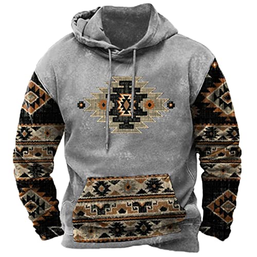 EMATOP Sweatshirt Herren Baumwolle Langarm Hoodie Lässig Sports Pullover mit Kapuze Langarmshirt Vintage Ethnischer Druck Kapuzenpullover Herbst Winter Training Pulli Oberteile Streetwear von EMATOP