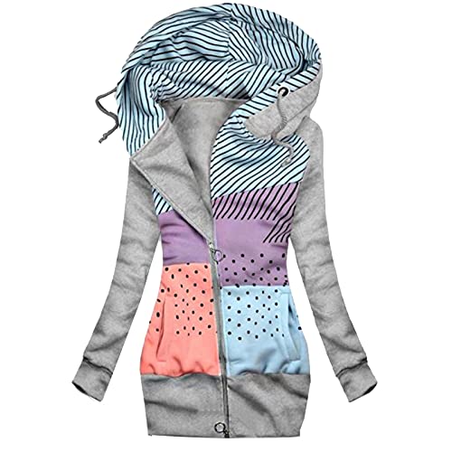 EMATOP Sweatshirt Jacke Damen Lang Warm Kapuzenjacke Winter Kuschelig Hoodie Teddy Fleece Sweatjacke Baumwolle Farbblock Pullover mit Kapuze Fleecejacke Weich Bequem Herbstjacke für Alltag von EMATOP