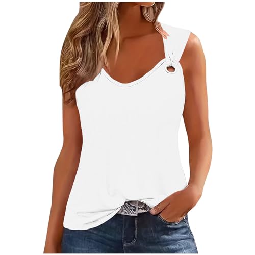 EMATOP Tank Tops für Damen Ärmelloses Elegant Tshirts Sommer Leichte Tunika Longshirt Lässig Einfarbig Oberteile Baumwolle V-Ausschnitt Sommershirts Bluse Sportshirt Angebote des Tages Heute Deal von EMATOP