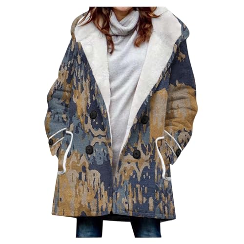 EMATOP Teddy Fleecejacke Damen Lang Baumwolle Jacke Leicht Elegant Wintermantel mit Kapuze Mantel Warm Winterjacke Langarm Wollmantel Casual Sport Kapuzenjacke Outdoor Winddicht Trenchcoat von EMATOP