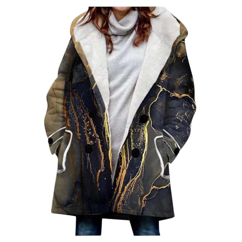 EMATOP Teddy Fleecejacke Damen Lang Baumwolle Jacke Leicht Elegant Wintermantel mit Kapuze Mantel Warm Winterjacke Langarm Wollmantel Casual Sport Kapuzenjacke Outdoor Winddicht Trenchcoat von EMATOP