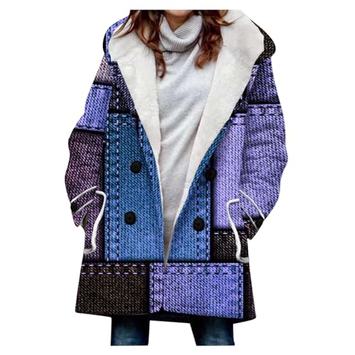 EMATOP Teddy Fleecejacke Damen Lang Baumwolle Jacke Leicht Elegant Wintermantel mit Kapuze Mantel Warm Winterjacke Langarm Wollmantel Casual Sport Kapuzenjacke Outdoor Winddicht Trenchcoat von EMATOP