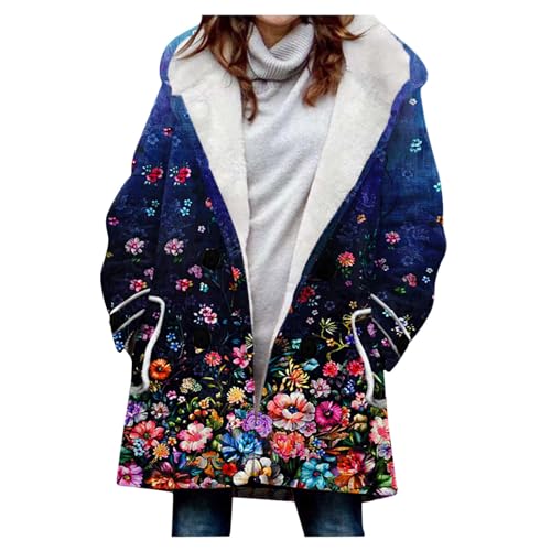 EMATOP Teddy Fleecejacke Damen Lang Baumwolle Jacke Leicht Elegant Wintermantel mit Kapuze Mantel Warm Winterjacke Langarm Wollmantel Casual Sport Kapuzenjacke Outdoor Winddicht Trenchcoat von EMATOP