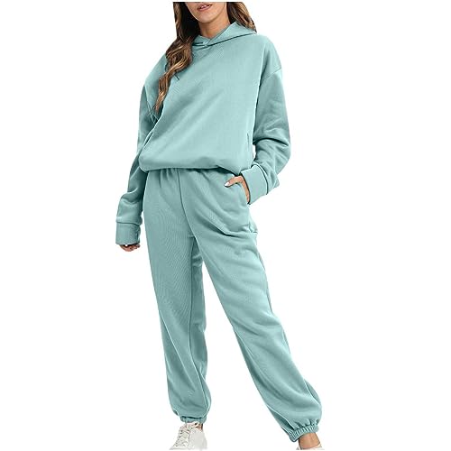 EMATOP Tracksuit Damen Casual Sport Jogginganzug 2 Teiliges Sweatshirt + Lange Hose Hosenanzug Lose Langarm Sportanzug Einfarbig Elegant Freizeitanzug mit Taschen Trainingsanzug Herbst Winter von EMATOP