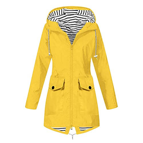 EMATOP Übergangsjacke Damen Leicht Atmungsaktive Regenjacke Winddicht Wasserdicht Regenmantel mit Kapuze Windbreaker Jacke Lang Einfarbig Jacke Herbst Winter Dünne Softshelljacke Outdoorjacke von EMATOP