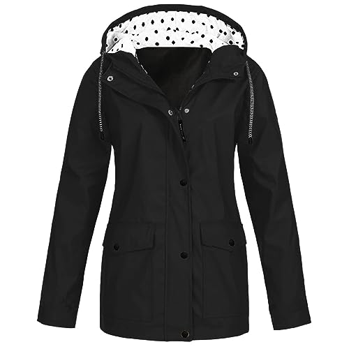 EMATOP Übergangsjacke Damen Leicht Jacke Lang Elegant Regenmäntel Wasserdicht Atmungsaktiv Softshelljacke mit Kapuze Regenjacke Herbst Winter Winddicht Funktionsjacke Outdoor Wanderjacke von EMATOP