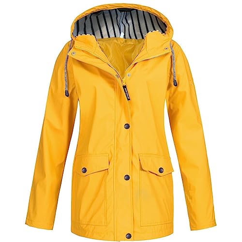 EMATOP Übergangsjacke Damen Wasserdicht Atmungsaktiv Regenjacke Lang Leichte Softshelljacke Langarm Full Zip Jacke mit Kapuze Regenmantel Lässig Einfarbig Outdoorjacke Bequem Wanderjacke von EMATOP