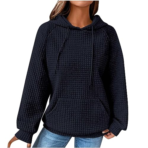 EMATOP Damen Baumwolle Hoodie Causal Langarm Kapuzenpullover Herbst Winter Warm Pullover Vintage Bunte Print Sweatshirt mit Kapuze Pulli Oberteile Mode Waffel Kapuzenpulli mit Taschen Outwear von EMATOP