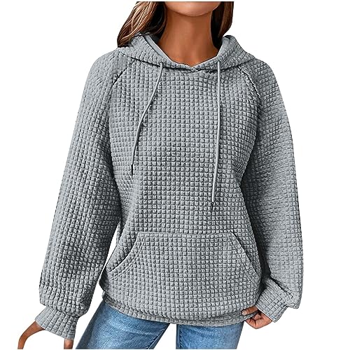EMATOP Damen Baumwolle Hoodie Causal Langarm Kapuzenpullover Herbst Winter Warm Pullover Vintage Bunte Print Sweatshirt mit Kapuze Pulli Oberteile Mode Waffel Kapuzenpulli mit Taschen Outwear von EMATOP