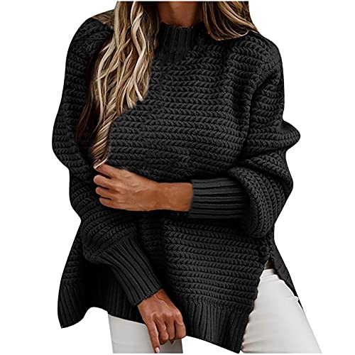 EMATOP Warm Pullover Damen Elegant Grobstrick Sweatshirt Langarm Casual Strickpullover Lockerer Lang Longpullover Oversize Pulli Jumper Basic Rundhals Strickpulli Angebote Tages blitzangebote von EMATOP