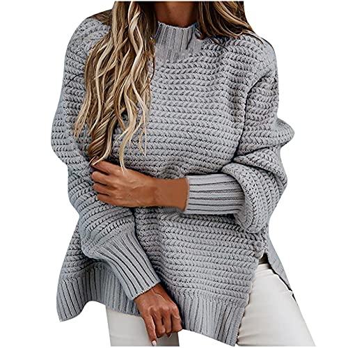 EMATOP Warm Pullover Damen Elegant Grobstrick Sweatshirt Langarm Casual Strickpullover Lockerer Lang Longpullover Oversize Pulli Jumper Basic Rundhals Strickpulli alle Angebote von EMATOP