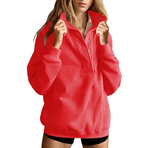 EMATOP Warm Pullover Damen Fleece Gefüttert Sweatshirt ohne Kapuze Langarmshirt Oversized Stehkragen Sweatjacke Lässige Einfarbig Pulli Oberteile Sportlich Bequem Elegant Longshirt Tops von EMATOP