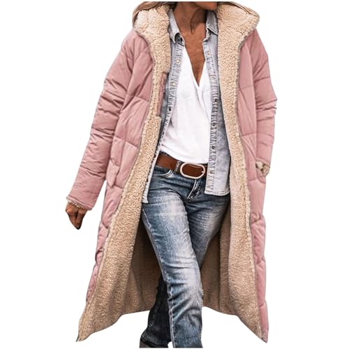 EMATOP Wendejacke Damen Winter Warm Parka Jacke Langarm Baumwolle Winterjacke Reversibel Wintermäntel Lang Elegant Steppmantel mit Kapuze Winterparka Outdoorjacke befristetes angebot heute von EMATOP