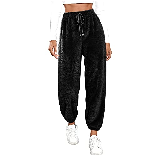 EMATOP Winter Hose Damen Warme Jogginghose Gefüttert Sweathose Fleece Thermo Freizeithosen Lang Casual Sporthose Einfarbig Kordelzug Yogahose High Waist Elegant Winterhose Weich Bequem Leggins von EMATOP