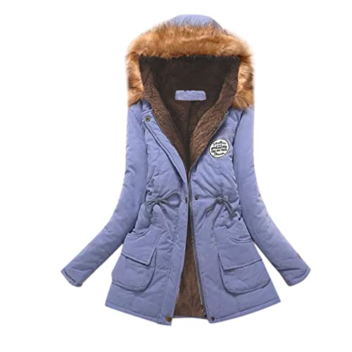 EMATOP Winter Jacke Damen Baumwolle Lange Winterjacke Warm Gefüttert Fleecejacke Casual Einfarbig Wintermantel mit Kapuze Steppjacke Elegant Parka Mantel Weich Bequem Outdoorjacke für Frauen von EMATOP