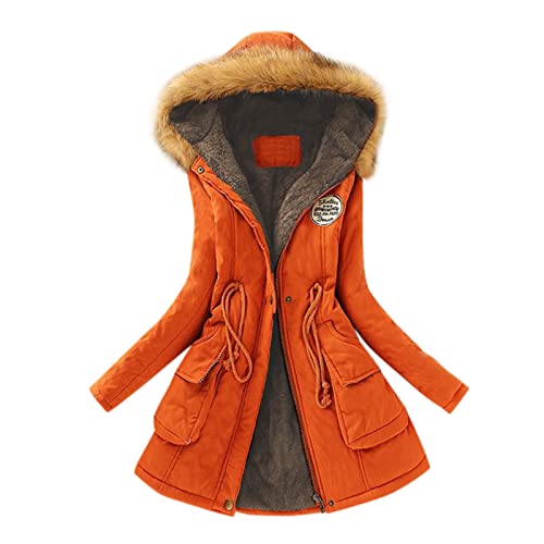 EMATOP Winter Jacke Damen Baumwolle Lange Winterjacke Warm Gefüttert Fleecejacke Casual Einfarbig Wintermantel mit Kapuze Steppjacke Elegant Parka Mantel Weich Bequem Outdoorjacke für Frauen von EMATOP