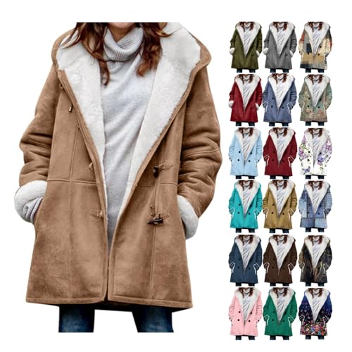 EMATOP Winterjacke Damen Lang Warm Gefüttert Fleecejacke Casual Langarm Wintermantel mit Kapuze Parka Mantel Herbst Winter Baumwolle Kapuzenjacke Elegant Einfarbig Winterparka Jacke Outwear von EMATOP