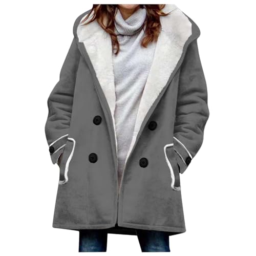 EMATOP Winterjacke Damen Lang Warm Gefüttert Fleecejacke Casual Langarm Wintermantel mit Kapuze Parka Mantel Herbst Winter Baumwolle Kapuzenjacke Elegant Einfarbig Winterparka Jacke Outwear von EMATOP