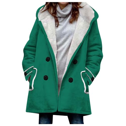 EMATOP Winterjacke Damen Lang Warm Gefüttert Fleecejacke Casual Langarm Wintermantel mit Kapuze Parka Mantel Herbst Winter Baumwolle Kapuzenjacke Elegant Einfarbig Winterparka Jacke Outwear von EMATOP