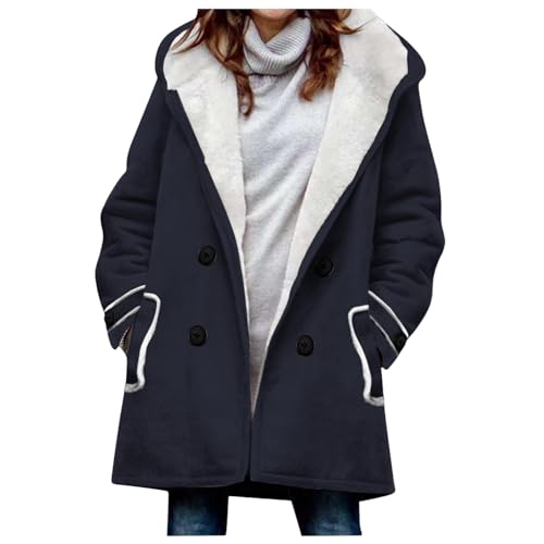 EMATOP Winterjacke Damen Lang Warm Gefüttert Fleecejacke Casual Langarm Wintermantel mit Kapuze Parka Mantel Herbst Winter Baumwolle Kapuzenjacke Elegant Einfarbig Winterparka Jacke Outwear von EMATOP