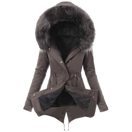 EMATOP Winterjacke Damen Lange Warm Fleecejacke Langarm Elegant Wintermantel Lässig Einfarbig Steppjacke mit Kapuze Parka Jacke Bequemes Gefüttert Winterparka Mantel Winddicht Outdoorjacke von EMATOP