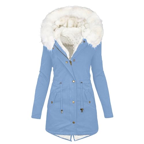 EMATOP Winterjacke Damen Warm Gefüttert Winter Parka Mantel Baumwolle Lang Wintermantel Einfarbig Langarm Steppjacke mit Kapuze Jacke Kuschelig Elegant Baumwolljacke Wanderjacke amazon warehouse deal von EMATOP