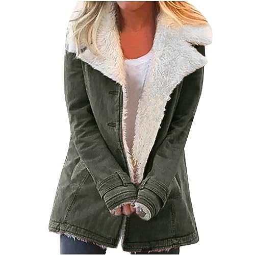 EMATOP Winterjacke Damen Warmer Lang Plüschjacke Lässiges Einfarbig Fleecejacke Revers Elegant Parka Jacke Teddy Fleece Wintermantel Flauschig Baumwolle Übergangsjacke für Herbst Winter von EMATOP