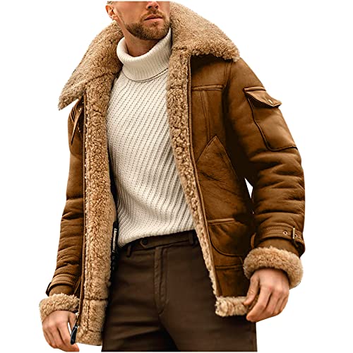 EMATOP Winterjacke Herren Warm Fleecejacke Mode Revers Skijacke Winddichte Wasserdicht Lederjacke Winter Fleece Softshelljacke Outdoor Gefüttert Jacke Windbreaker befristetes angebot heute von EMATOP