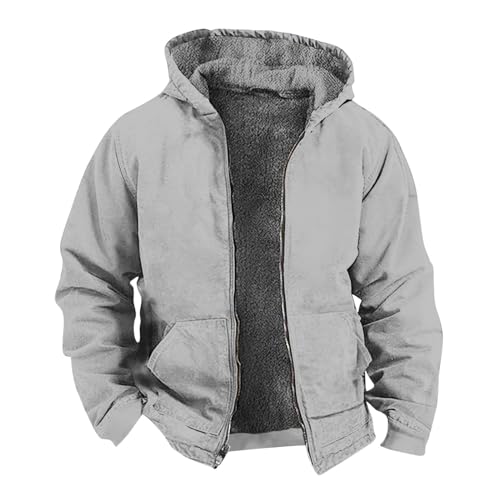 EMATOP Winterjacke Herren Warm Parka Jacke Freizeit Baumwolle Wollmantel Langarm Einfarbig Wintermantel mit Kapuze Fleecejacke Herbst Winter Winddicht Motorradjacke Outdoor Softshelljacke von EMATOP