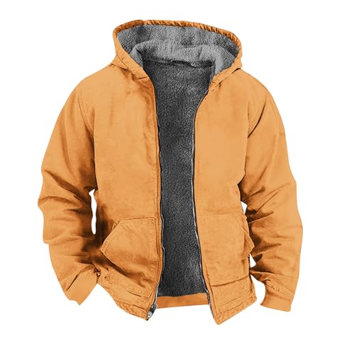 EMATOP Winterjacke Herren Warm Parka Jacke Freizeit Baumwolle Wollmantel Langarm Einfarbig Wintermantel mit Kapuze Fleecejacke Herbst Winter Winddicht Motorradjacke Outdoor Softshelljacke von EMATOP