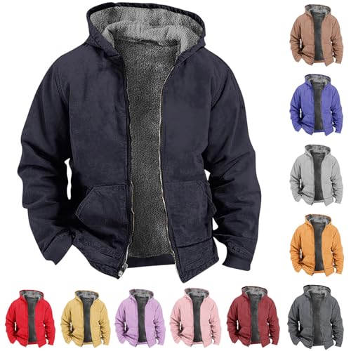 EMATOP Winterjacke Herren Warm Parka Jacke Freizeit Baumwolle Wollmantel Langarm Einfarbig Wintermantel mit Kapuze Fleecejacke Herbst Winter Winddicht Motorradjacke Outdoor Softshelljacke von EMATOP