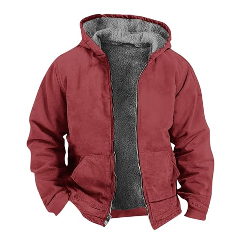 EMATOP Winterjacke Herren Warm Parka Jacke Freizeit Baumwolle Wollmantel Langarm Einfarbig Wintermantel mit Kapuze Fleecejacke Herbst Winter Winddicht Motorradjacke Outdoor Softshelljacke von EMATOP