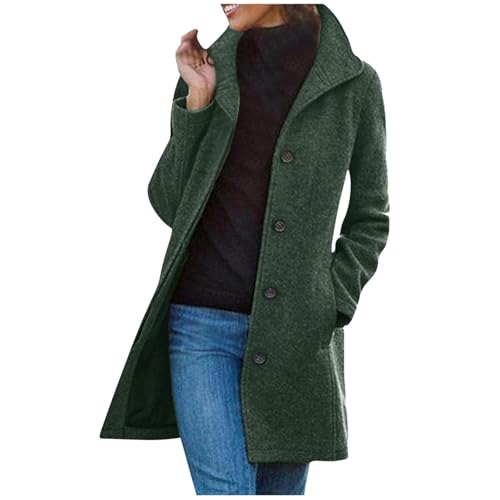 EMATOP Wintermantel Damen Lange Elegant Wollmantel Warme Langarm Mantel Baumwolle Einfarbig Trenchcoat Freizeit Revers Fleecejacke Winter Leicht Parka Jacke mit Taschen Winterjacke Wolljacke von EMATOP