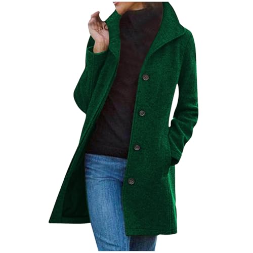 EMATOP Wintermantel Damen Lange Elegant Wollmantel Warme Langarm Mantel Baumwolle Einfarbig Trenchcoat Freizeit Revers Fleecejacke Winter Leicht Parka Jacke mit Taschen Winterjacke Wolljacke von EMATOP