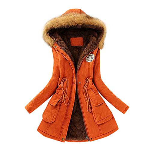 EMATOP Wintermantel Damen Mantel Warme Winter Jacke Lange Mäntel Einfarbig Winterjacke mit Kapuze Windbreaker Gefüttert Teddyfell Dicker Fleecejacke Mode Outdoorjacke Slim fit Winterparka von EMATOP