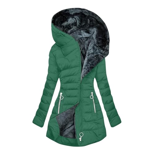 EMATOP Wintermantel Damen Warm Gefüttert Steppjacke Lange Elegant Damenmantel Winter Langarm Parka Jacke mit Kapuze Winterparka Mantel Einfarbig Bequemes Sportjacke Winddicht Outdoorjacke von EMATOP