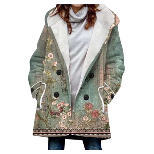 EMATOP Wintermantel Damen Warm Lang Parka Jacke Leicht Baumwolle Winterjacke mit Kapuze Winterparka Mantel Lässiges Langarm Kapuzenjacke mit Taschen Trenchcoat Herbst Winter Elegant Wollmantel von EMATOP