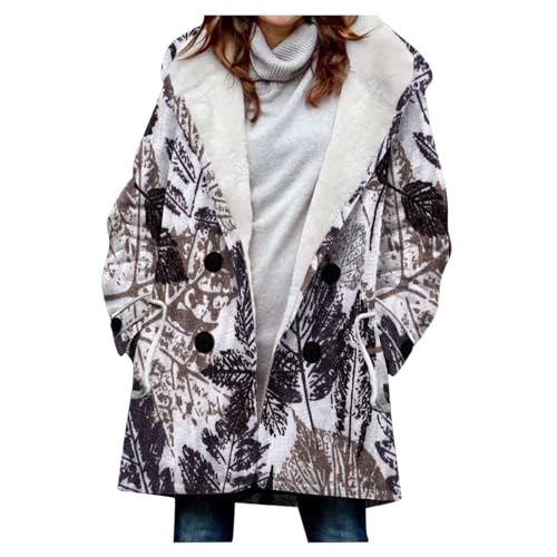 EMATOP Wintermantel Damen Warm Lang Parka Jacke Leicht Baumwolle Winterjacke mit Kapuze Winterparka Mantel Lässiges Langarm Kapuzenjacke mit Taschen Trenchcoat Herbst Winter Elegant Wollmantel von EMATOP