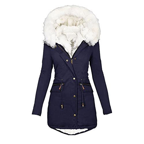 EMATOP Wintermantel Damen Warm Parka Jacke Baumwolle Lange Fleecejacke mit Kapuze Winterjacke Winter Mittellang Wanderjacke Steppjacke Outdoor Sportlich Mantel Einfarbig Winterparka Skijacke von EMATOP