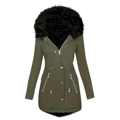 EMATOP Wintermantel Damen Warmer Lang Jacke Baumwolle Einfarbig Wanderjacke mit Kapuze Wintermantel Langarm Elegant Steppmantel Herbst Winter Outdoor Baumwolljacke Kuschelig Winterparka Mantel von EMATOP