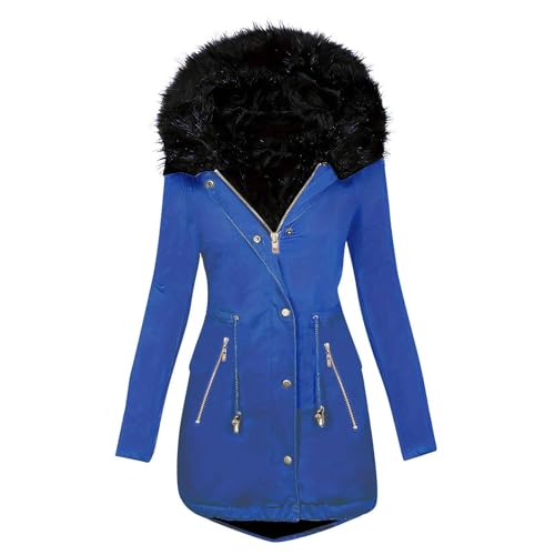 EMATOP Wintermantel Damen Warmer Lang Jacke Baumwolle Einfarbig Wanderjacke mit Kapuze Wintermantel Langarm Elegant Steppmantel Herbst Winter Outdoor Baumwolljacke Kuschelig Winterparka Mantel von EMATOP