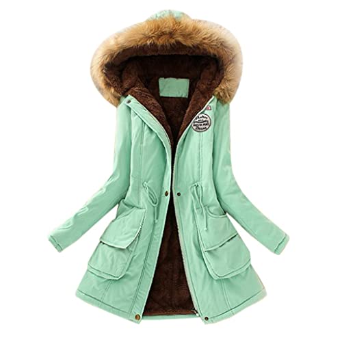 EMATOP Wintermantel Damen Winddicht Lang Winterjacke mit Kapuze Parka Jacke Warm Gefüttert Baumwolljacke Elegant Einfarbig Kapuzenjacke Weich Bequem Fleecejacke Outdoorjacke für Herbst Winter von EMATOP