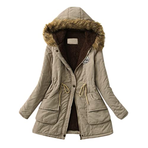 EMATOP Wintermantel Damen Winddicht Lang Winterjacke mit Kapuze Parka Jacke Warm Gefüttert Baumwolljacke Elegant Einfarbig Kapuzenjacke Weich Bequem Fleecejacke Outdoorjacke für Herbst Winter von EMATOP