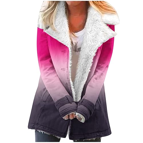 EMATOP Jacke Damen Warm Fleecejacke Lang Elegant Parka Mantel Flauschig Fleece Winterjacke Mode Revers Plüschjacke Baumwolle Einfarbig Wintermantel Herbst Winter Casual Übergangsjacke Outwear von EMATOP