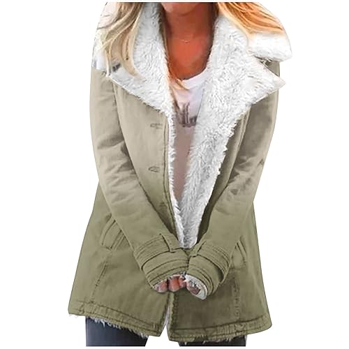 EMATOP Winterparka Damen Warm Jacke Lang Revers Fleecejacke Baumwolle Gefüttert Winterjacke Mode Farbverlauf Plüschjacke Knopfleiste Taschen Wintermantel mit Fellkapuze Mantel Herbstjacke von EMATOP